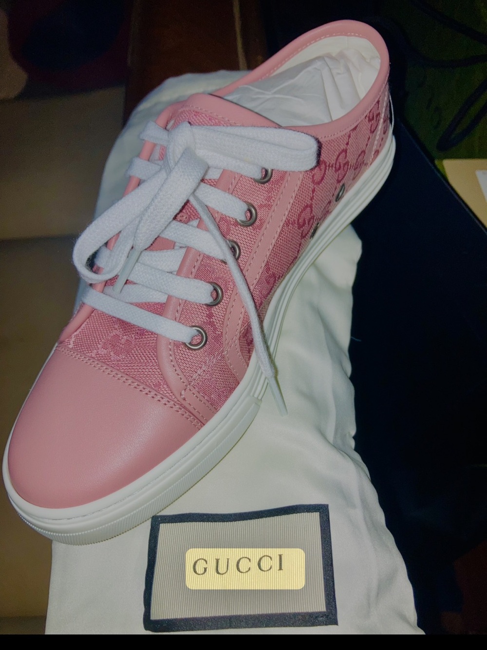 Gucci Pink Low-Top Logo Canvas and Leather Sneaker